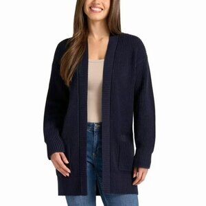 NWOT Max & Mia Women's Size M Navy Blue Long Cardigan Sweater Cotton Open Front